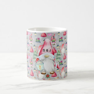 Monogram Santa Gnome for Christmas Pattern Silver Coffee Mug