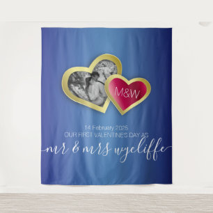 Monogram Sapphire Blue Ruby Red Valentine Photo Tapestry