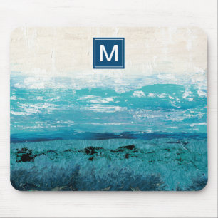 Monogram Sapphire Blue Watercolor Mouse Mat