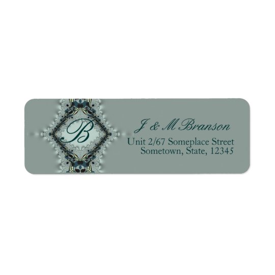 Monogram Satin Lace Teal Address Label