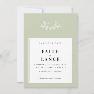 MONOGRAM SAVE THE DATE simple cute twig sage green Invitation