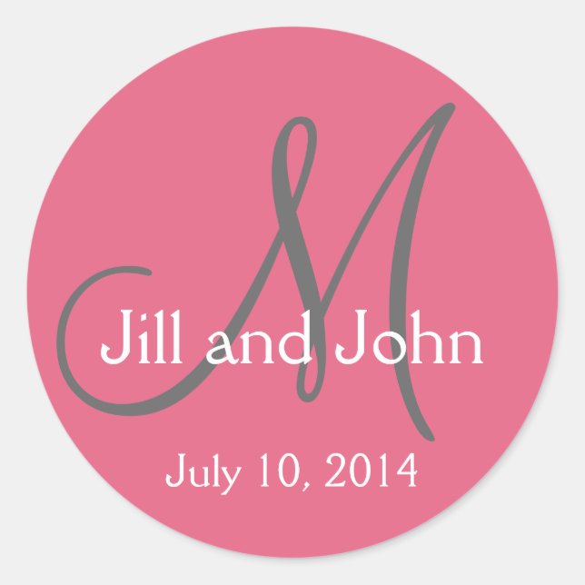 Monogram Save the Date Stickers Honeysuckle Pink (Front)