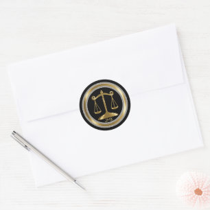 Monogram Scales of Justice - Gold - Lawyer Classic Round Sticker