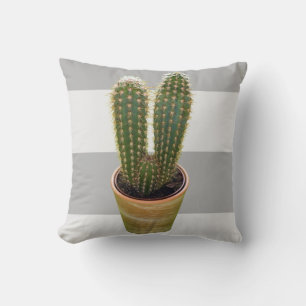 Monogram Scandinavian Style Cactus  & Grey Stripes Cushion