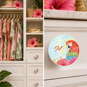 Monogram Scarlet Macaws with Hibiscus Ceramic Knob