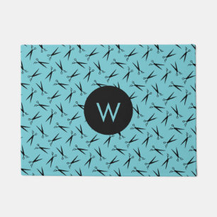 Monogram Scissors Hair Stylist Pattern Doormat