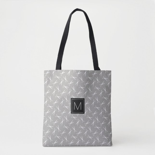 Monogram Scissors Pattern in Grey Tote Bag (Front)