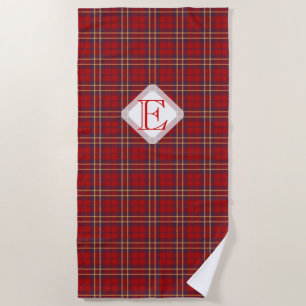 Monogram, Scottish Highland clan red plaid tartan: Beach Towel