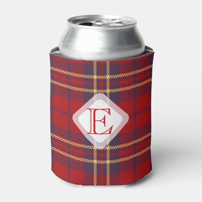 Monogram, Scottish Highland clan red plaid tartan: Can Cooler (Can Front)