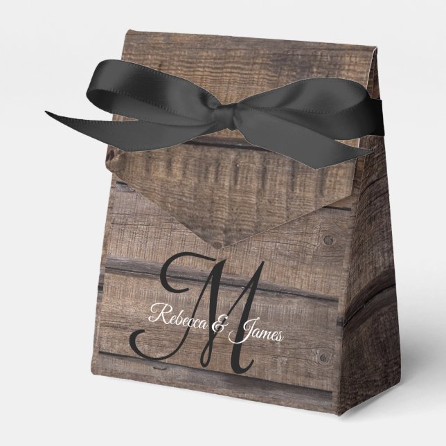 Monogram Script Barn Country Rustic Wedding Party  Favour Box (Front Side)