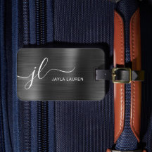 Monogram Script Black Grey Faux Metal Steel