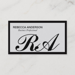 Monogram Script Black   Light Grey   Black Border Business Card
