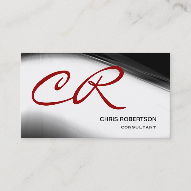 Monogram Script Black Red Consultant Business Card (Front)