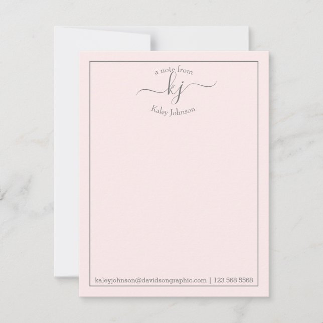 Monogram Script Blush From The Desk Of  Note Card (Front)