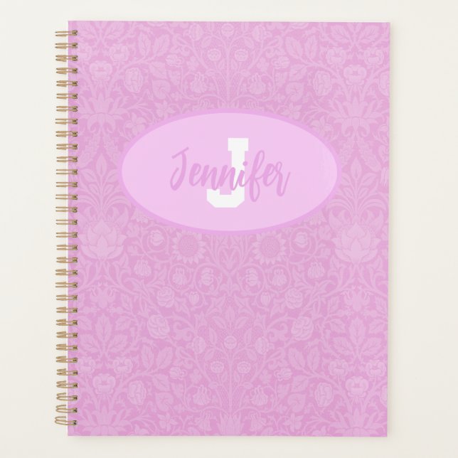 Monogram Script Blush Pink Blossoms Planner (Front)