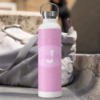 Monogram Script Blush Pink Blossoms Water Bottle