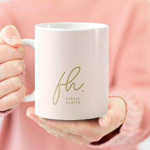 Monogram Script Blush Pink Gold Stylish Cute  Coffee Mug