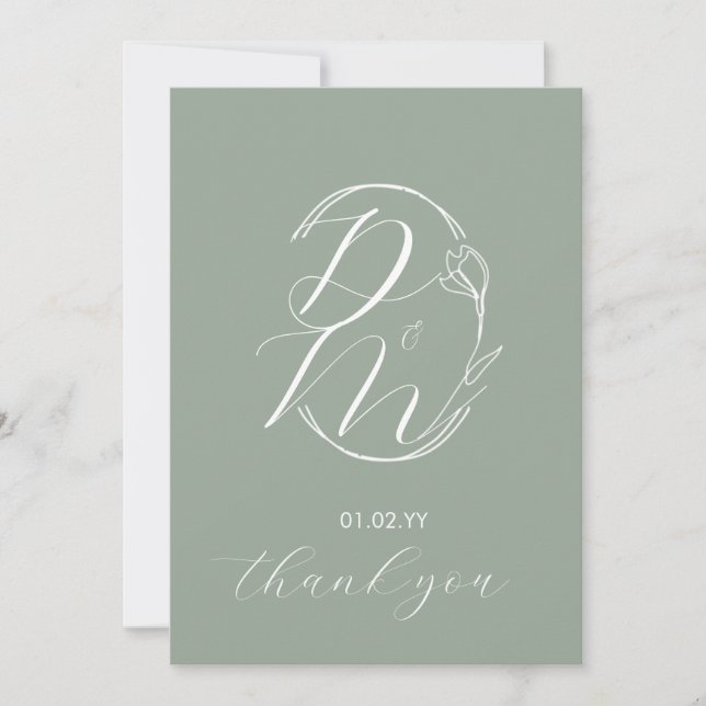 Monogram Script Botanical Floral Logo Wedding G Invitation (Front)