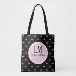 Monogram Script Bow Tote Bag – Black & Pink