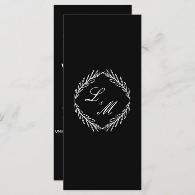 Monogram Script Branch Black W Wedding Program  Menu (Front/Back)