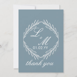 Monogram Script Branch Dusty Blue Wedding  Thanks Invitation