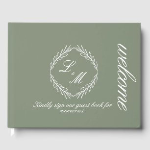Monogram Script Branch Sage Green Wedding Guest Book