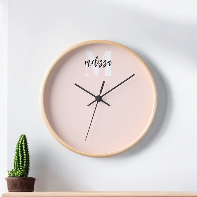 Monogram Script Calligraphy Blush Pink Clock (Creator Uploaded)