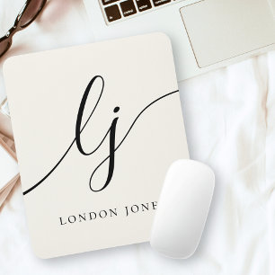 Monogram Script Calligraphy Elegant Feminine Ivory Mouse Mat