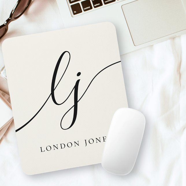 Monogram Script Calligraphy Elegant Feminine Ivory Mouse Mat (Creator Uploaded)