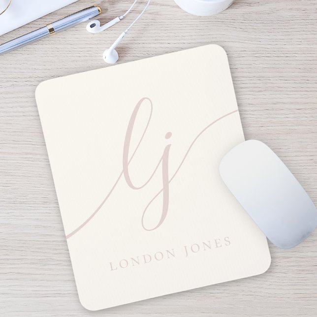 Monogram Script Calligraphy Elegant Ivory Pink Mouse Mat (Creator Uploaded)