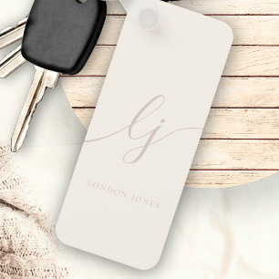 Monogram Script Calligraphy Minimalist Ivory Pink Key Ring