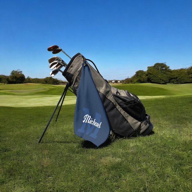 Monogram Script Calligraphy Navy Blue Golf Towel (Creator Uploaded)