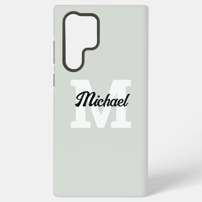 Monogram Script Calligraphy Sage Green Samsung Galaxy S22 Ultra Case (Back)