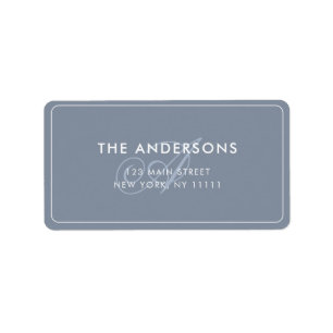Monogram Script Dusty Blue Return Address Label