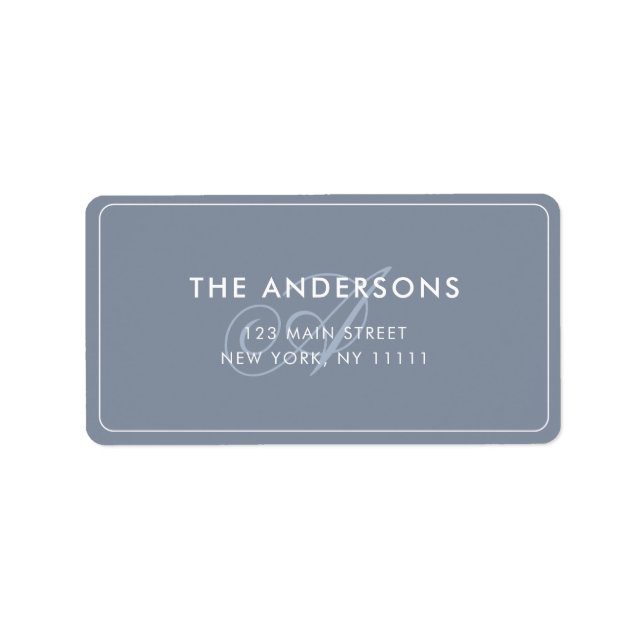 Monogram Script Dusty Blue Return Address Label (Front)