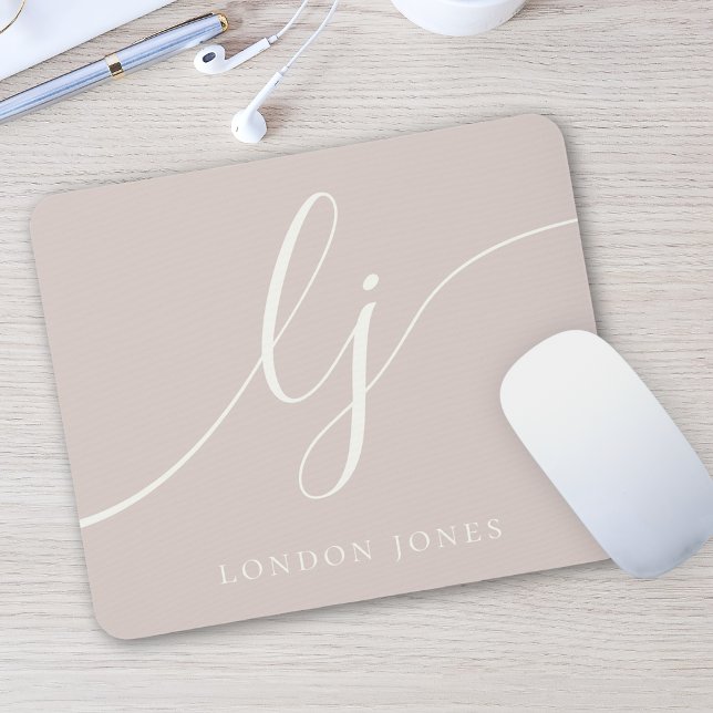 Monogram Script Elegant Dusty Rose Pink Feminine Mouse Mat (Creator Uploaded)