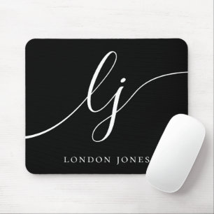 Monogram Script Elegant Feminine Chic Black Mouse Mat