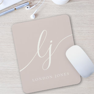 Monogram Script Elegant Feminine Dusty Rose Pink Mouse Mat