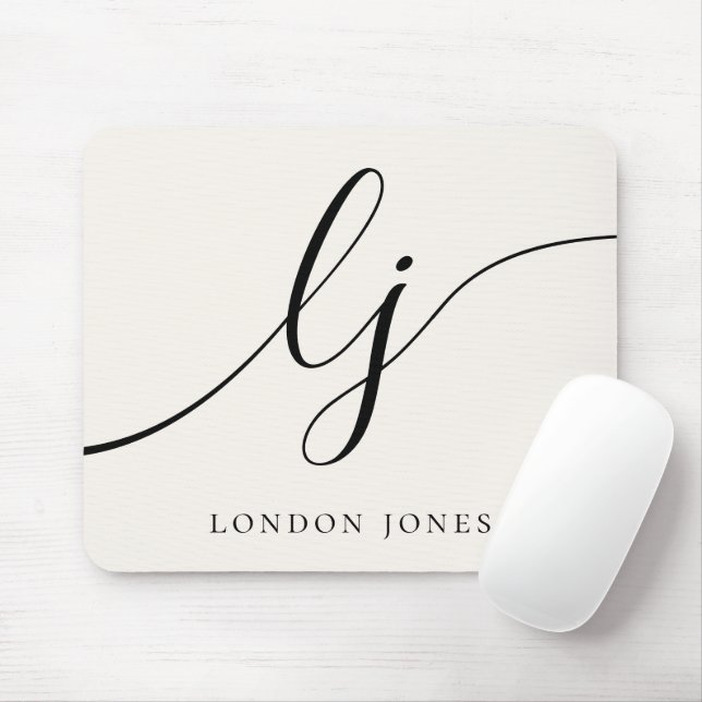 Monogram Script Elegant Feminine Ivory Mouse Mat (With Mouse)