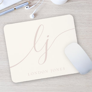 Monogram Script Elegant Feminine Ivory Rose Pink Mouse Mat