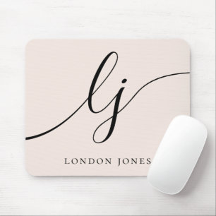 Monogram Script Elegant Girly Blush Pink Mouse Mat