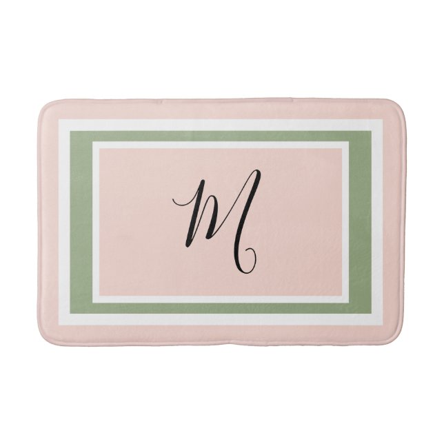 Monogram Script Geometric Blush Pink Green Bath Mat (Front)