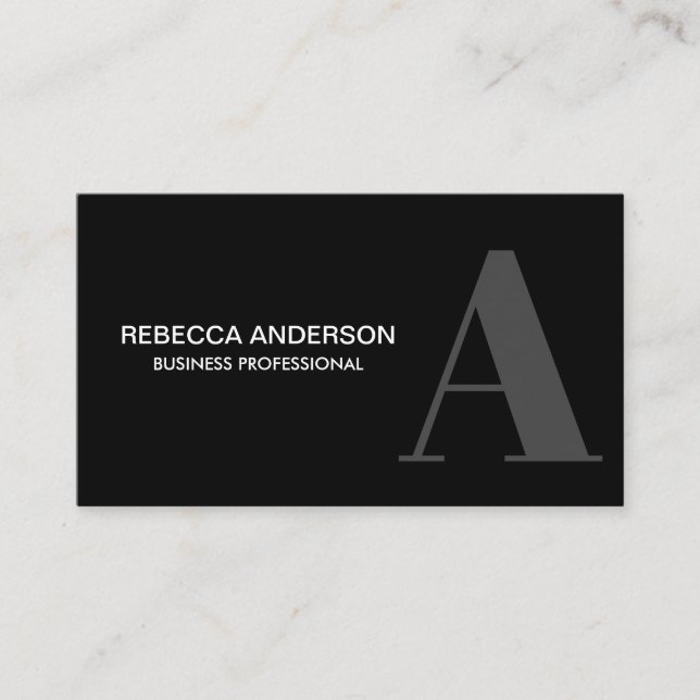 Monogram Script Grey | Black Background Business C Business Card (Front)