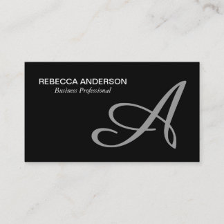 Monogram Script Grey | Black Background Business Card