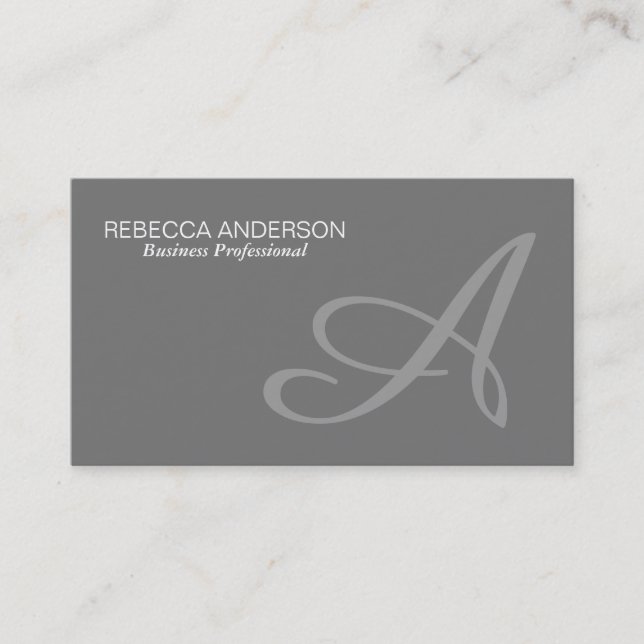 Monogram Script Grey Business Card (Front)