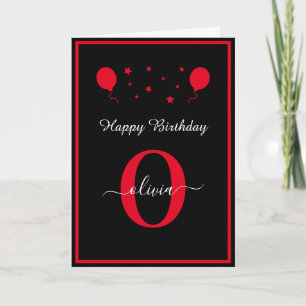 Monogram Script Happy Birthday Black White Red Card