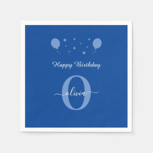 Monogram Script Happy Birthday Blue And White Napkin