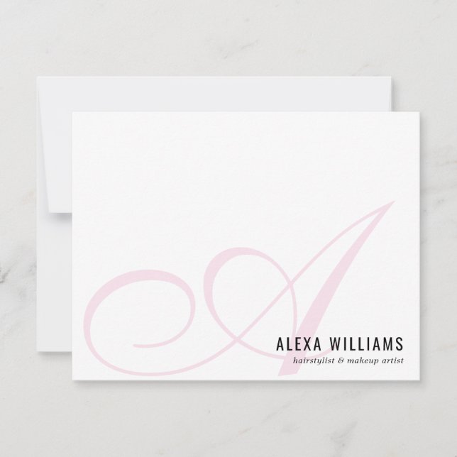 Monogram Script Initial Blush Pink Pastel Business Card (Front)
