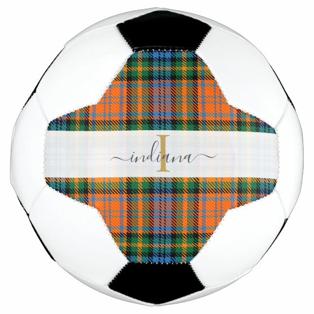 Monogram Script Initial Name Plaid Tartan Football (Front)