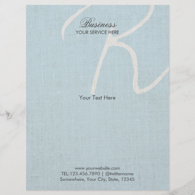 Monogram Script Light Blue Faux Linen Brochures (Front)